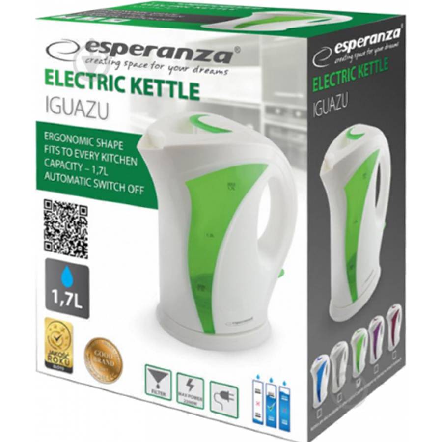 Fierbator Din Plastic Rezistent, Putere 2200 W, Capacitate 1,8 L, Alimentare 220 - 240 V, Design Ergonomic, Alb&verde