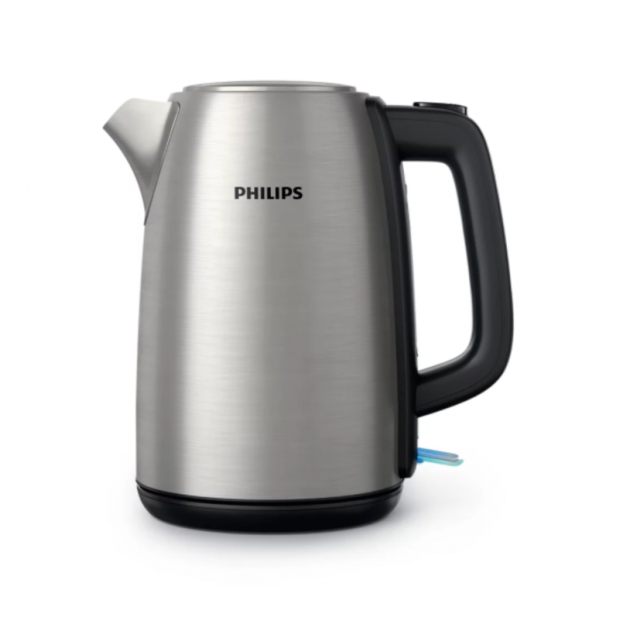 Fierbator Philips Cu Design Metalic, Indicator Luminos, Capac Cu Resort, Capacitate Apa 1.7 L, Sistem Anti-alunecare, Comutator Pornit/oprit, Lampa De Control, Oprire Automata, Culoare Gri/negru