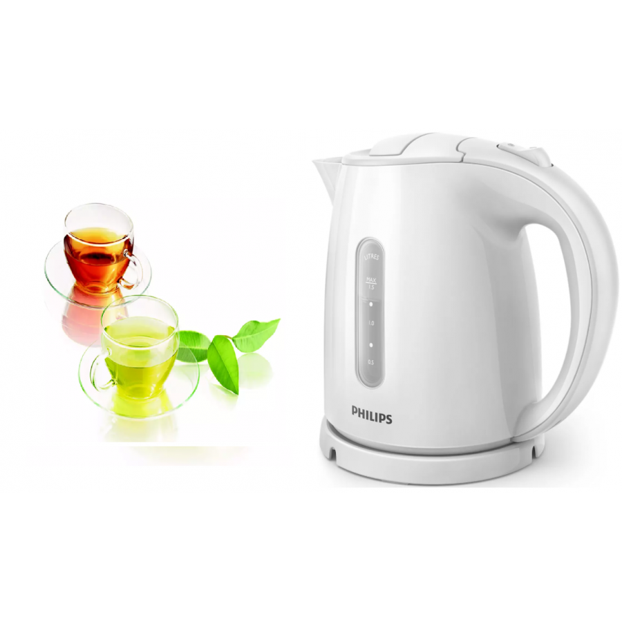 Fierbator Philips Daily Collection, Capacitate De 1.5 L, Putere 1400 W, Indicator Nivel Apa, Capac Cu Balamale, Sistem Anti-alunecare, Maner Ergonomic, Oprire Automata, Culoare Alb