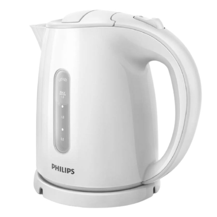 Fierbator Philips Daily Collection, Capacitate De 1.5 L, Putere 1400 W, Indicator Nivel Apa, Capac Cu Balamale, Sistem Anti-alunecare, Maner Ergonomic, Oprire Automata, Culoare Alb