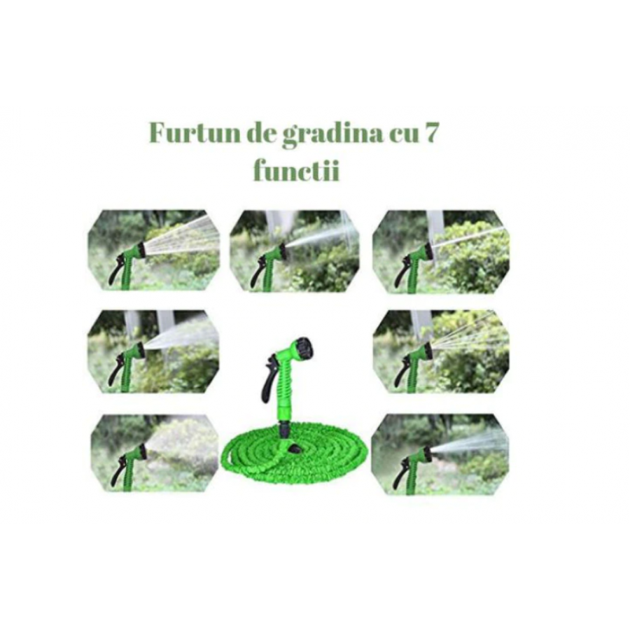 Furtun Extensibil Klausstech, Pentru Gradina, Presiune Reglabila, Pistol Inclus, Expandibil, Lungime 30m, Pulverizare Rapida, Verde