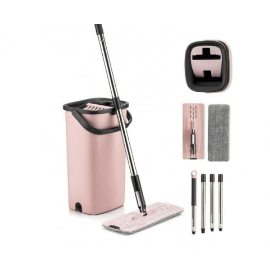 Galeata Cu Mop Plat, Maner Reglabil 100 - 130 Cm, Capacitate 9l, Cap Rotativ, Otel Inoxidabil, Manipulare Usoara, Design Modern, Bej