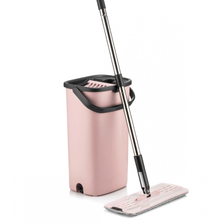 Galeata Cu Mop Plat, Maner Reglabil 100 - 130 Cm, Capacitate 9l, Cap Rotativ, Otel Inoxidabil, Manipulare Usoara, Design Modern, Bej