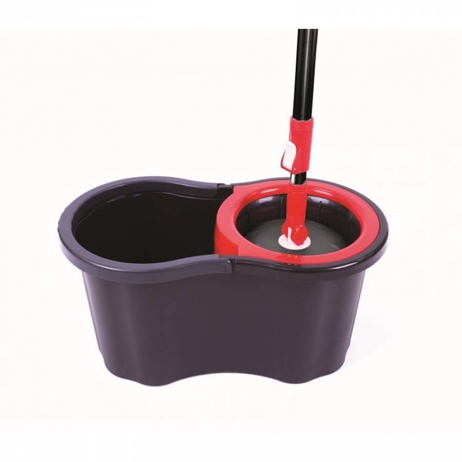 Galeata Cu Mop Rotativ KlaussTech, Capacitate 15 L, Maner Ergonomic, Manevrare Usoara, Tub Din Aluminiu, Ajustabil, Lungime 112 Cm, Negru/rosu