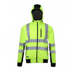 Geaca Reflectorizanta Marime Xl, Gluga, Poliester Si Bumbac, Benzi Reflectorizante, Design Cu Fermoar, Culoare Verde