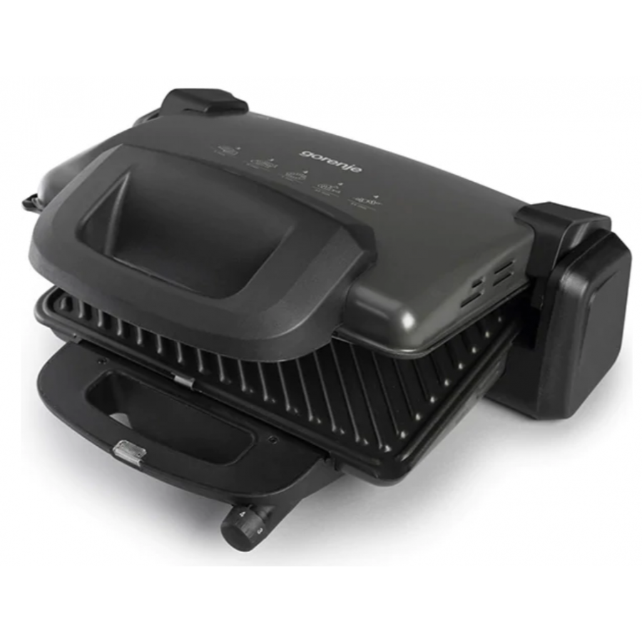 Gratar Electric Profesional Cu Putere De 1800 W, 4 Pozitii De Prajire, Temperatura Reglabila In 4 Trepte, Deschidere 180°, Placi Antiaderente, Negru