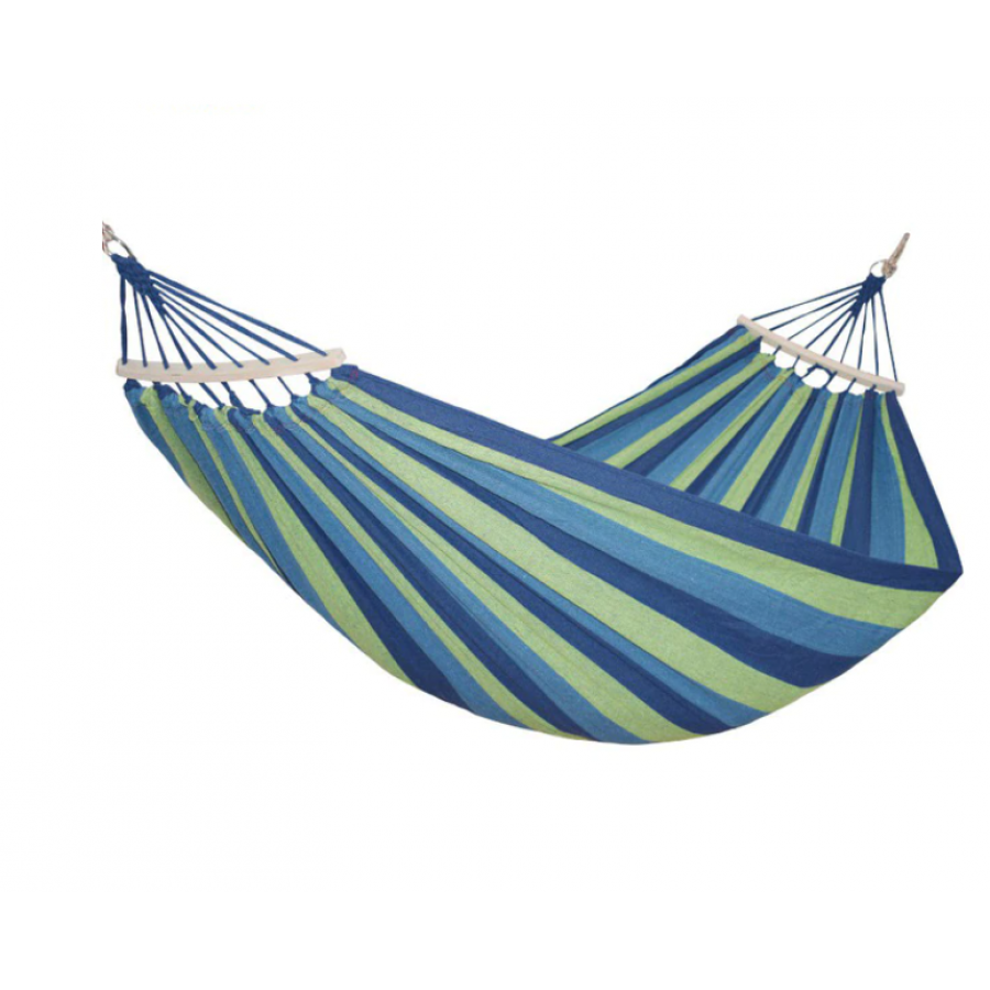 Hamac Klausstech Cu Lungime De 1 M, Bara De Lemn, Densitate Material 320g/mp, Suporta Greutate Max 120 Kg, Design Cu Model, Albastru/verde