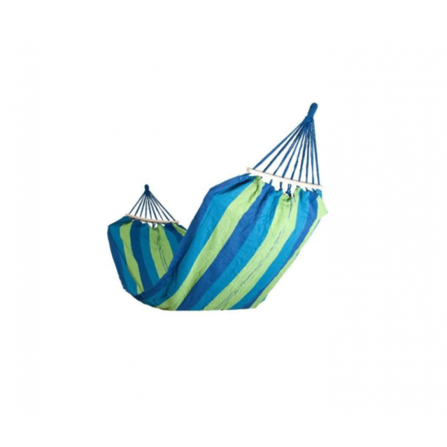 Hamac Klausstech Cu Lungime De 1 M, Bara De Lemn, Densitate Material 320g/mp, Suporta Greutate Max 120 Kg, Design Cu Model, Albastru/verde