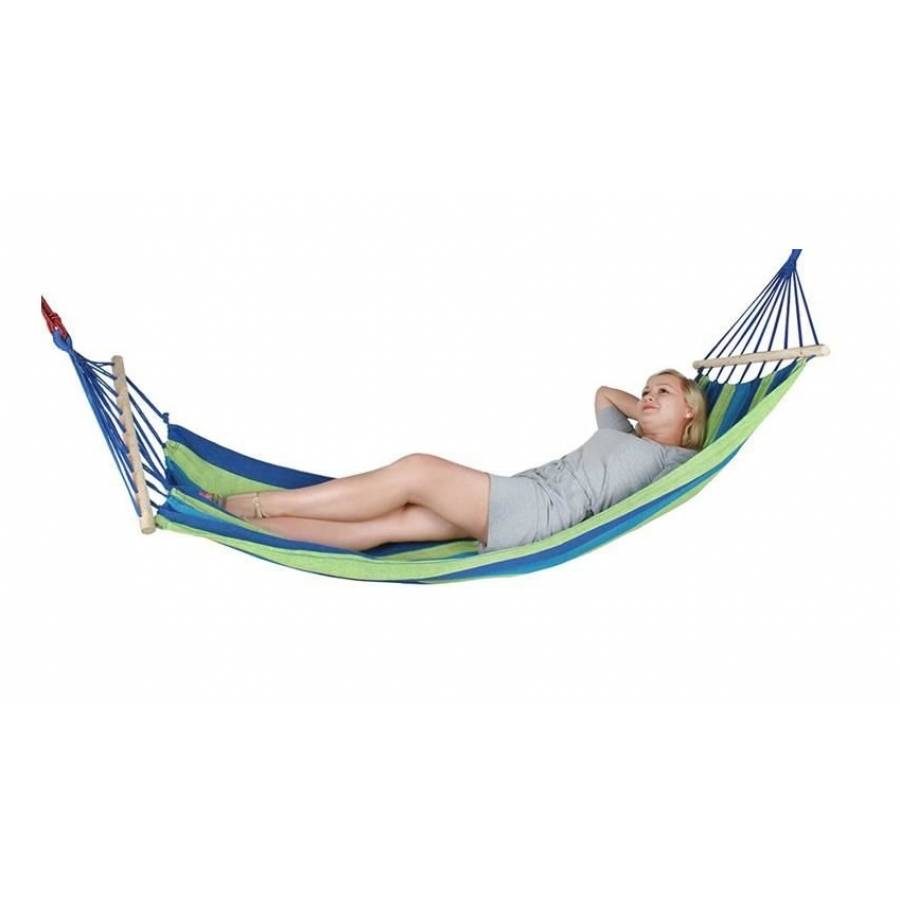 Hamac Klausstech Pentru Copii, Structura Lemn, Densitate Material 320g/mp, Greutate Max 120 Kg, Culoare Albastru/verde
