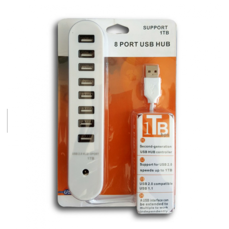 Hub Cu Port Usb 2.0 Klausstech, 8 Porturi Usb, Design Compact Si Ergonomic, Indicator Led, Culoare Alb