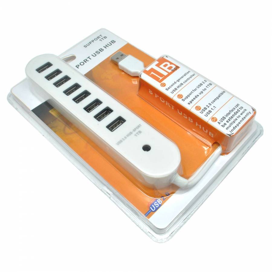 Hub Cu Port Usb 2.0 Klausstech, 8 Porturi Usb, Design Compact Si Ergonomic, Indicator Led, Culoare Alb