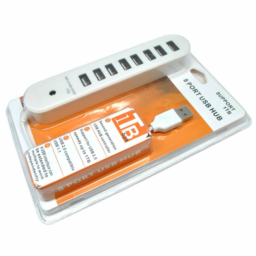 Hub Cu Port Usb 2.0 Klausstech, 8 Porturi Usb, Design Compact Si Ergonomic, Indicator Led, Culoare Alb