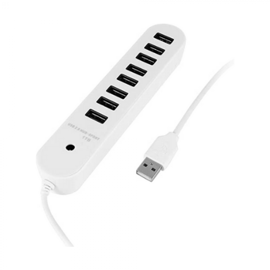 Hub Usb Klausstech, 8 Porturi Usb 2.0, Cablu Lung Si Flexibil, Design Ergonomic, Alb