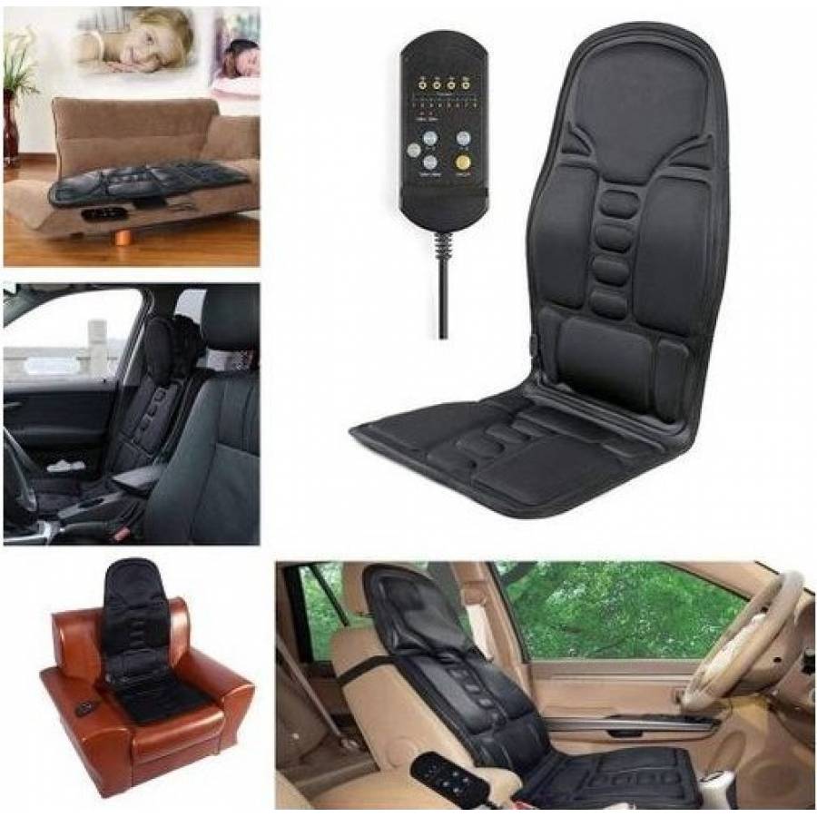 Husa KlaussTech Pentru Scaun Auto Sau De Birou, Fabricat Din Poliester Si Burete, Design Ergonomic, 5 Moduri De Masaj, 3 Nivele De Intensitate,  Functie Independeta De Caldura, Negru
