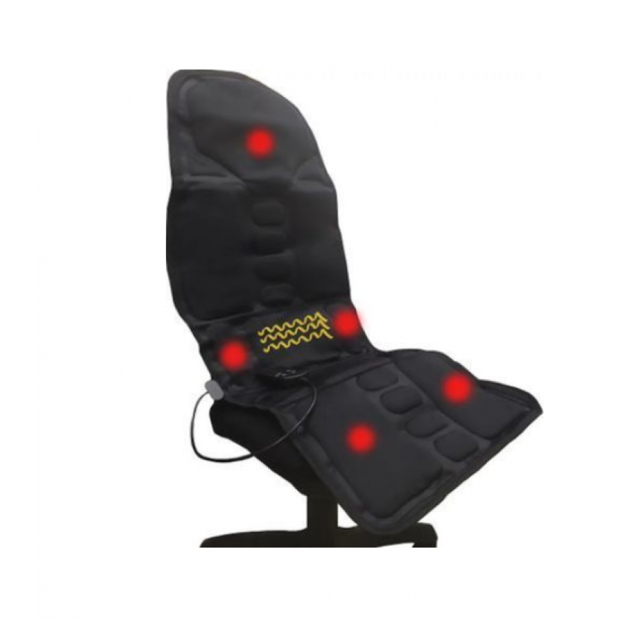 Husa KlaussTech Pentru Scaun Auto Sau De Birou, Fabricat Din Poliester Si Burete, Design Ergonomic, 5 Moduri De Masaj, 3 Nivele De Intensitate,  Functie Independeta De Caldura, Negru