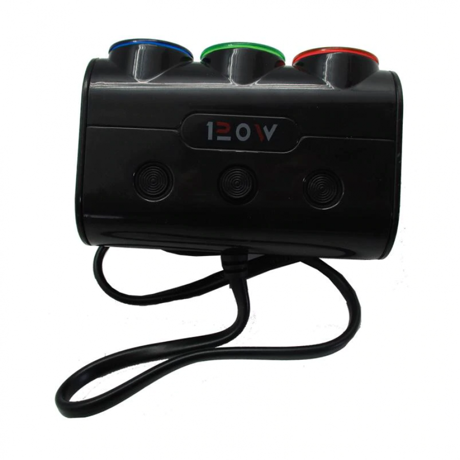 Incarcator Auto Multifunctional Klausstech, Tip Bricheta, 3 Porturi Tip Bricheta 12v/24v, 2 Porturi Usb 5v/1000ma, Indicator Led, Design Modern, Negru