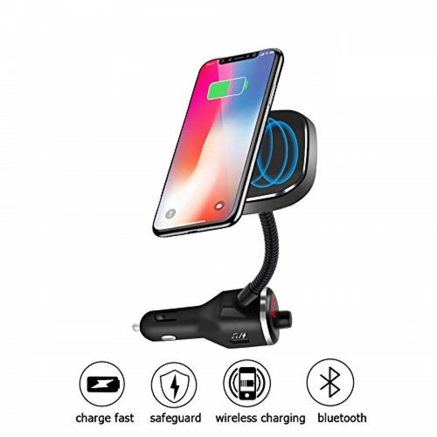 Incarcator Auto Wireless W1 Klausstech, 2,1a , Conectare Bricheta Tip Modulator Fm , Brat Flexibil , Putere De 10 W , Culoare Negru