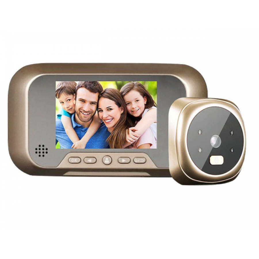 Interfon Video, Display, Camera Hd, 3x Zoom, Functie De Inregistrare, Functie De Clopotel, Infrarosu, Suporta Card, Auriu