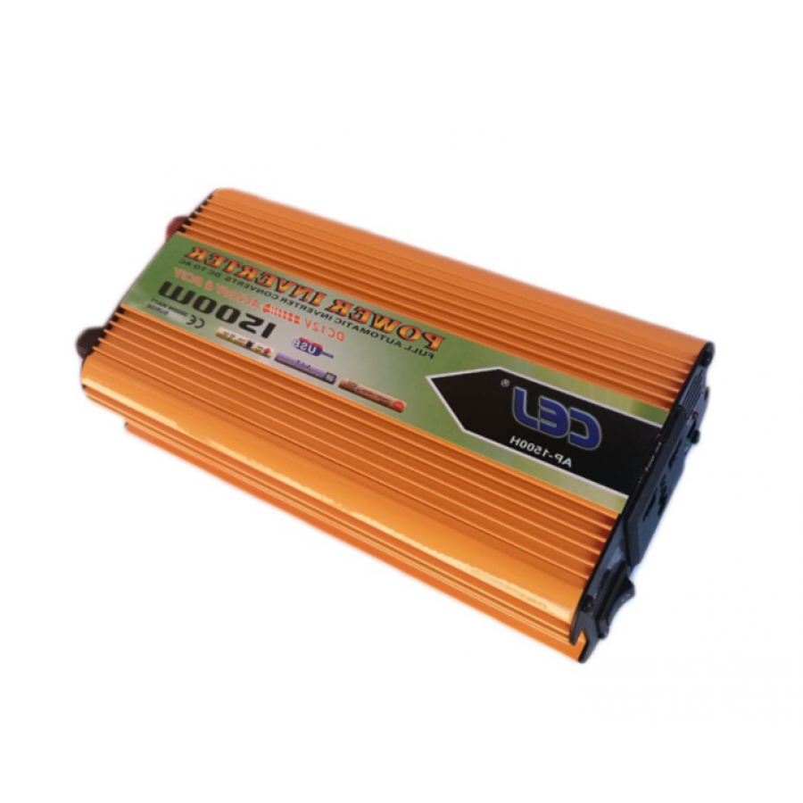 Invertor Automat De Tensiune , Putere 1500 W, Dc12v - Ac220v & Dc5v, Temperatura -10 Si +50 Grade C, Compact, Usor De Folosit, Negru/portocaliu