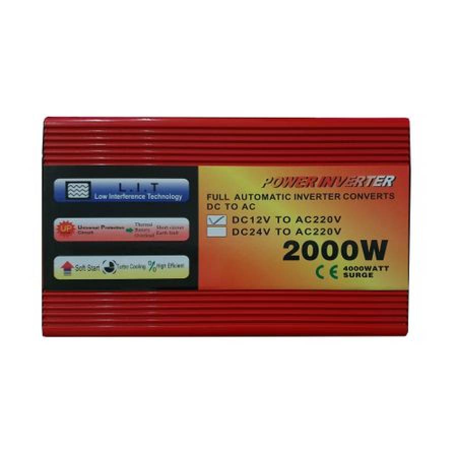 Invertor De Tensiune Auto Curent Continuu Klausstech, Putere 2000 W, 12 V - 220 V, Alimentare 12 V, Design Ergonomic, Rosu