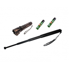 Kit De Autoaparare , Lanterna Cu Electrosoc Si Laser Pointer Klausstech Din Duraluminiu, Baston Telescopic Din Otel Si Spray Paralizant