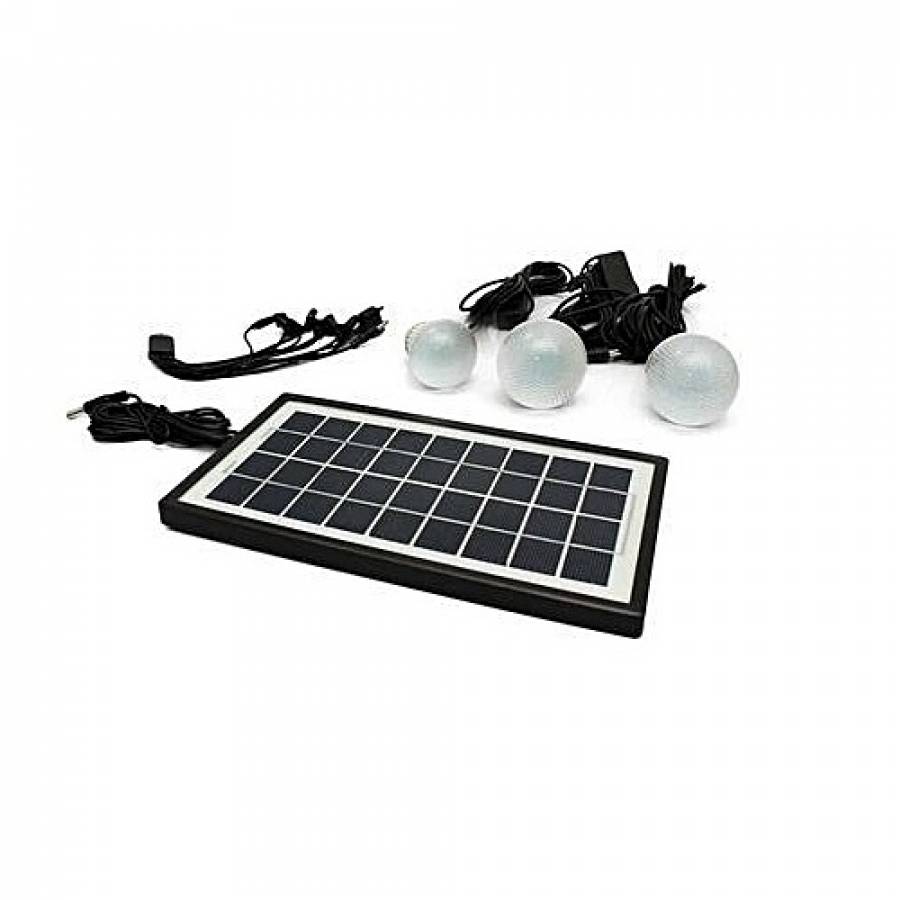 Kit De Iluminare Solara Pentru Camping , Lanterna Portabila, 3 Becuri Economice Led, Maner Portabil, Cablu Usb Pentru Gadget-uri, Negru