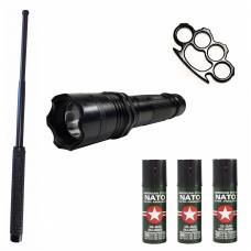 Kit Autoaparare Klausstech (2in1 Electrosoc+lanterna ) Baston Telescopic Klausstech  50 Cm +3 Spray Nato Paralizant + Box Metalic Negru Klausstech 