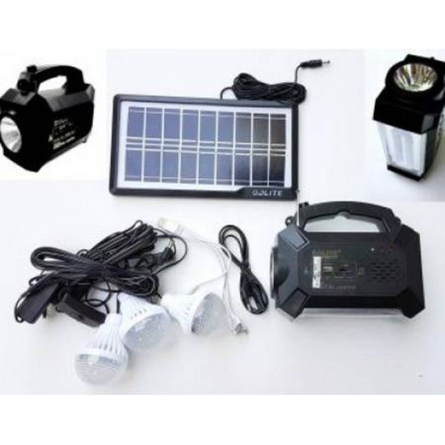 Kit Klausstech Cu Panou Solar Cu 3 Becuri, Port Usb, Radio Fm , Mp3, Lampa Cu Led-uri , Bec Leduri Disco 1 X 3 Led , Iesire Usb Pentru Incarcat Telefoane , Negru