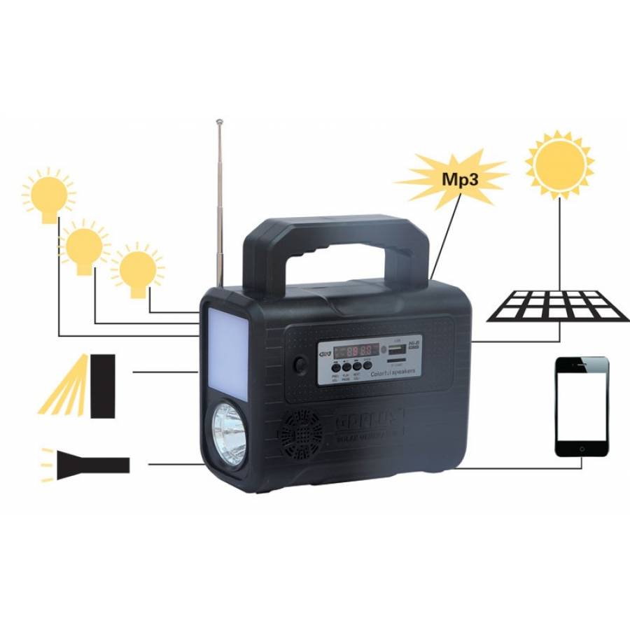 Kit Lanterna  Solara Pentru Camping , Cu 3  Becuri De 3w , Port Audio Mp3 Cu Difuzor , Telecomanda , Mini Panou Solar , 6v 4500mah Plumb-acid Reincarcabil
