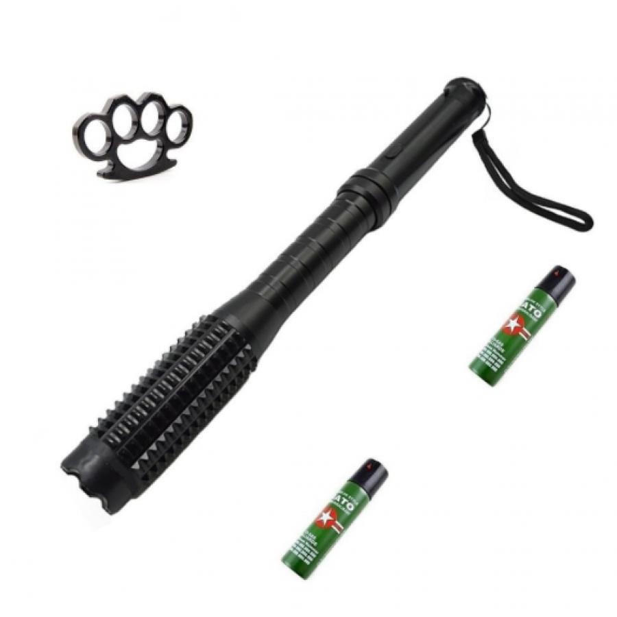 Kit Profesional Klausstech De Autoaparare , Baston 3 In 1 Klausstech Din Duraluminiu Cu Lanterna Si Electrosoc, Box Metalic Klausstech Si Spray Paralizant, Incarcator Pentru Priza Inclus