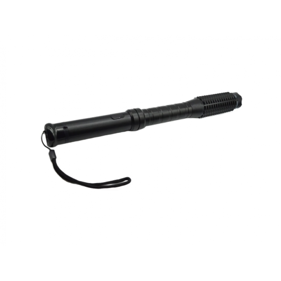 Kit Profesional  Klausstech Pentru Autoaparare Cu Baston Rezistent 3 In 1 Din Duraluminiu Cu Lanterna Si Electrosoc, Box Metalic Tip Rozeta Si Spray Paralizant Inclus, Negru