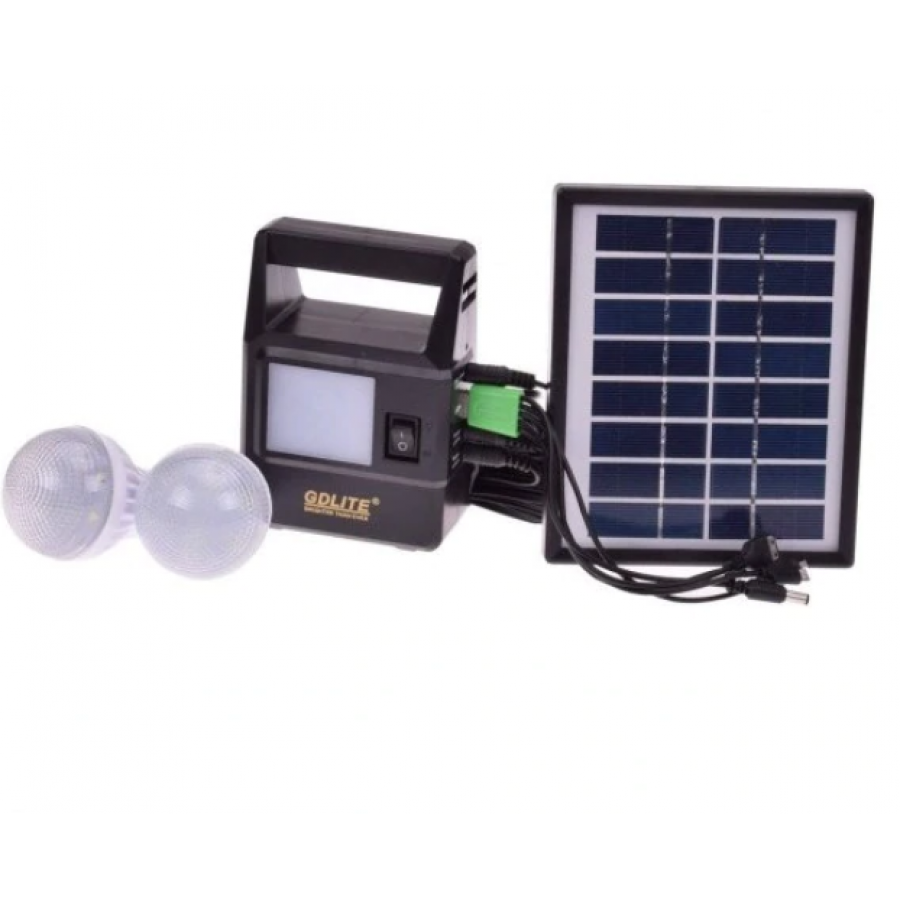 Kit Reincarcabil Solar, 2 Becuri 6v, Buton De Pornire/oprire, Alimentare 110-240v, 50/60hz, Iesire Usb, Incarcare In 13 Ore, Compact , Culoare Negru