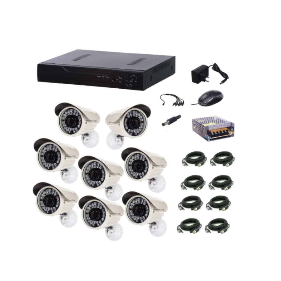 Kit Sistem De Supraveghere Video Klausstech, 8 Camere Gigant, Utilizabil In Interior Sau Exterior, 1200tvl + Dvr Cu 8 Canale Lan