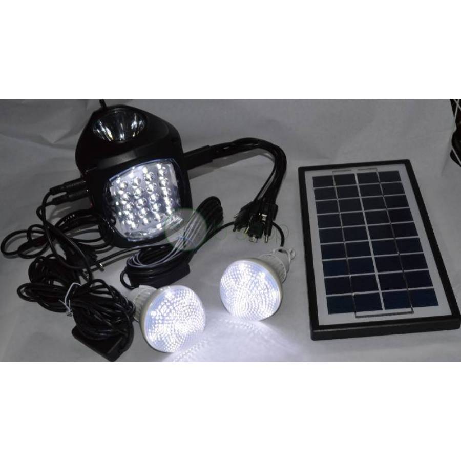 Kit  Solar Camping , Lanterna + Becuri Cu Fir Si Mini Panou Solar Fotovoltaic Pentru Incarcare , Alimentare Solara Sau La 220-240v, 50/60hz , Intrare Usb 5v