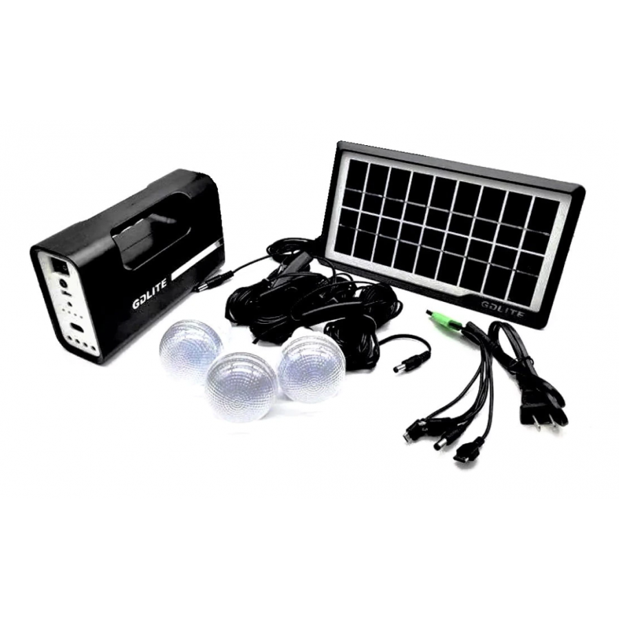 Kit Solar De Iluminare Cu Panou Solar, 3 X Becuri, Lampa Portabila, Incarcare 12h, Incarcare Dispozitive, 3.5 W, Compact Si Ergonomic, Negru