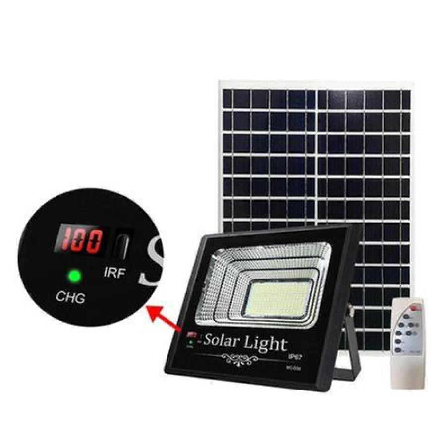 Kit Solar De Proiectare Lumina Klausstech, Putere 50w  + Panou Solar + Telecomanda , Gradul De Protectie Ip67 , Baterie 12000 Mah , Culoare Carcasa Negru , Telecomanda Cu 8 Butoane