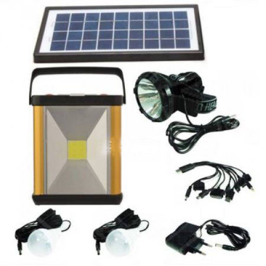 Kit Solar Gdlite Lanterna Led, Frontala, 2 Becuri Led Smd Puternice , 6v4ah , Intrare Alimentator 110-220v , Intrare Usb , Negru