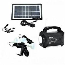 Kit Solar Gdlite Pentru Camping , Radio Fm , Incarcare Solara , Port Usb, Card Sd , 3 Becuri Puternice , Intrare Alimentator 110-220v