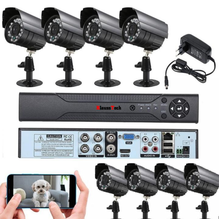Kit Supraveghere Video Klausstech, 8 Camere Varifocale 2.8 - 12 Mm, Infrarosu, Dvr Cu 4 Canale, Full Hd, Carcase Metalice, Vizualizare Pe Telefon, Negru
