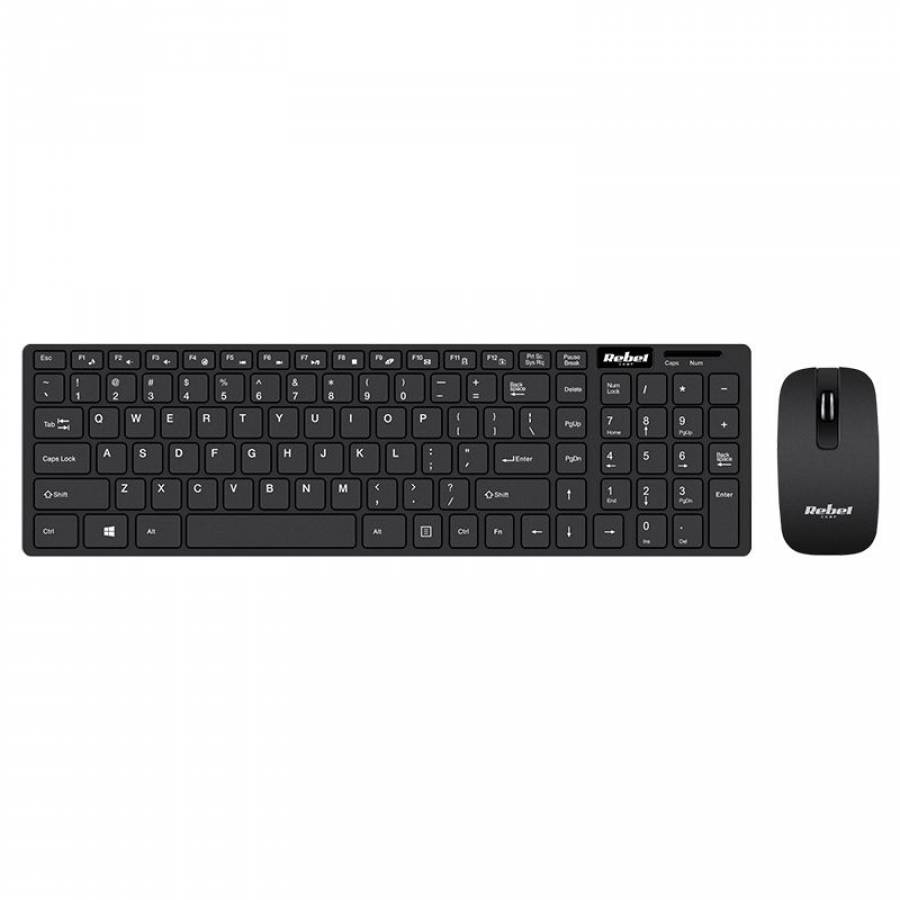 Kit Tastatura Si Mouse Wireless Rebel Xy-655 , Rezolutie 1200 Dpi, Mouse Optic , Taste Cu Membrana , 101 Taste, Indicatori Led Num Lock, Caps Lock, Scrool Lock,negru