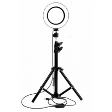 Lampa Circulara Klausstech, 15w, 10'', Suport Pentru Telefon, Trepied, Telecomanda Si Usb, 120 Led-uri, Video, Photo, Make-up, Neagra