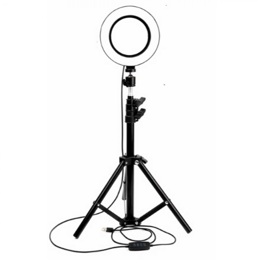 Lampa Circulara Klausstech, 15w, 10, Suport Pentru Telefon, Trepied, Telecomanda Si Usb, 120 Led-uri, Video, Photo, Make-up, Neagra
