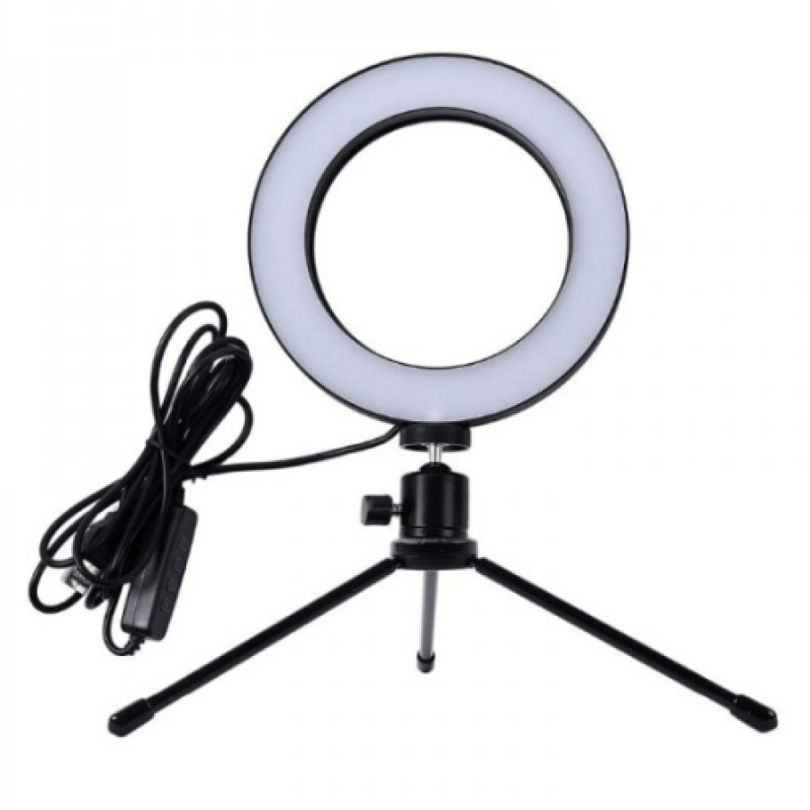 Lampa Circulara Klausstech, 15w, 10, Suport Pentru Telefon, Trepied, Telecomanda Si Usb, 120 Led-uri, Video, Photo, Make-up, Neagra