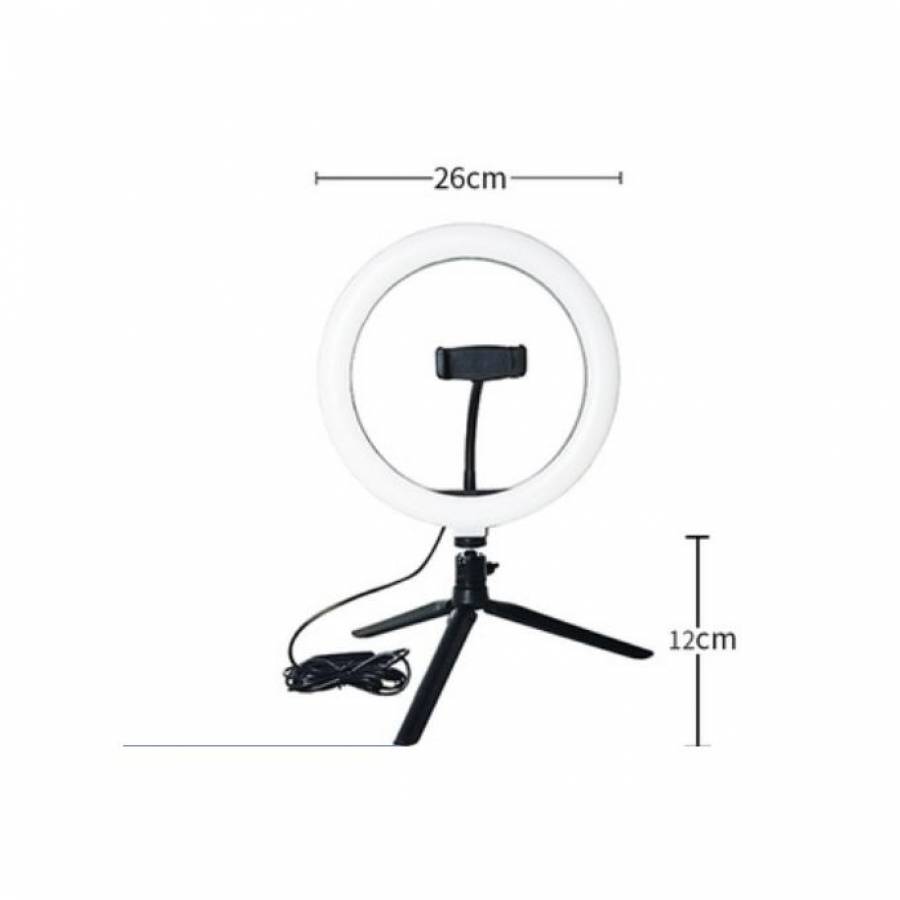 Lampa Circulara Klausstech, 15w, 10, Suport Pentru Telefon, Trepied, Telecomanda Si Usb, 120 Led-uri, Video, Photo, Make-up, Neagra