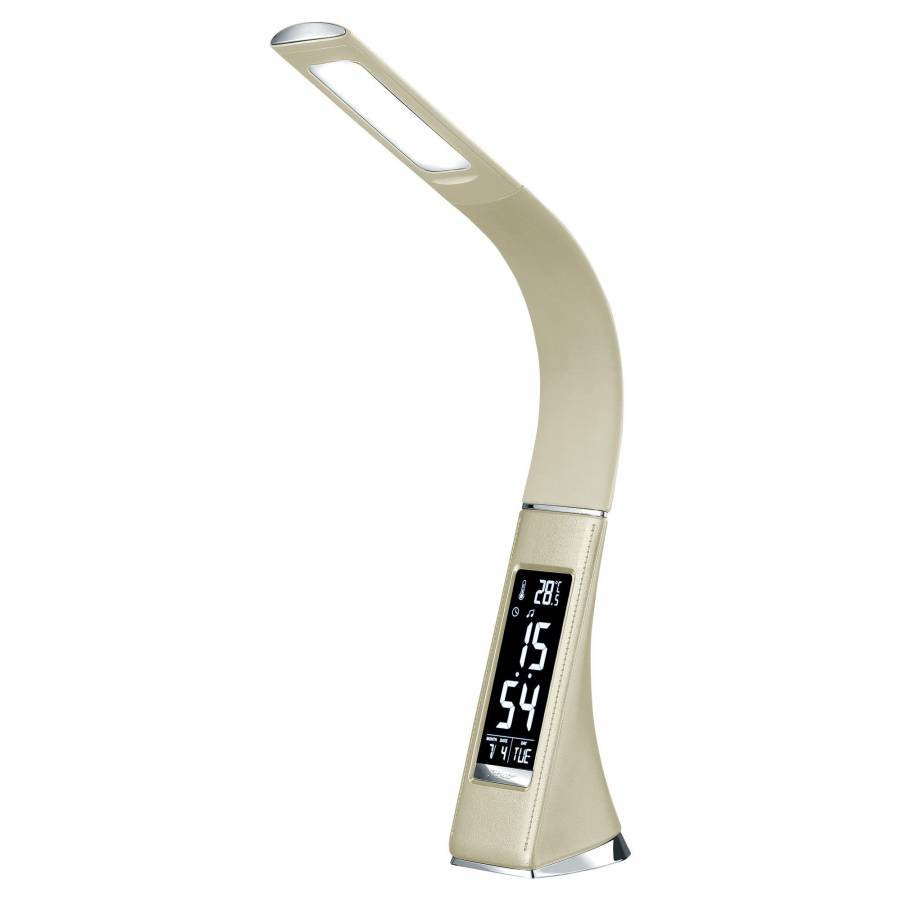 Lampa De Birou Cu Led Home , Putere 7 W, Functie Ceas ,functie Afisaj Termometru, 3 Trepte Pentru Reglare Luminozitate , Bej
