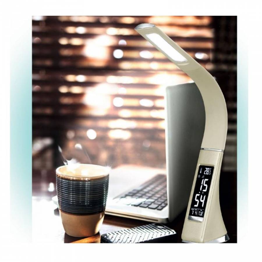Lampa De Birou Cu Led Home , Putere 7 W, Functie Ceas ,functie Afisaj Termometru, 3 Trepte Pentru Reglare Luminozitate , Bej