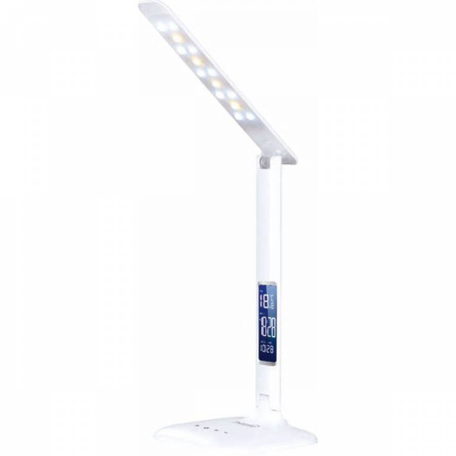 Lampa De Birou Cu Led-uri Si Afisaj Ceas Klausstech , Putere 5 W , Alimentare 5 V , Ecran Lcd Cu Lumina De Fundal Albastra , Butoane Tactile , Culoare Alb