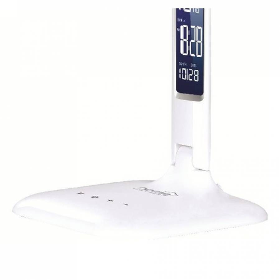 Lampa De Birou Cu Led-uri Si Afisaj Ceas Klausstech , Putere 5 W , Alimentare 5 V , Ecran Lcd Cu Lumina De Fundal Albastra , Butoane Tactile , Culoare Alb