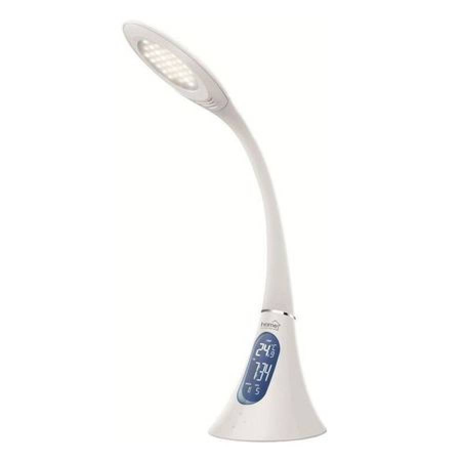 Lampa De Birou Multifunctionala, Lumina Led, Afisare Ceas, Termometru, Brat Flexibil, Butoane Tactile, Design Modern, Alb