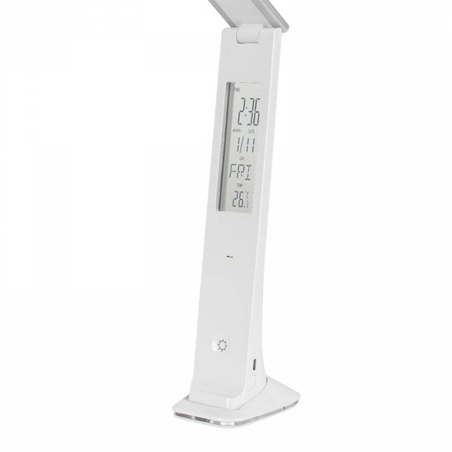 Lampa De Led Pentru Birou Cu Ecran Lcd , Afisaj Ora/temperatura/data/temperatura, 8 Sunete De Alarma, Port Micro Usb Pentru Incarcare, Indicator De Incarcare, 3 W, 29 Buc , Alb